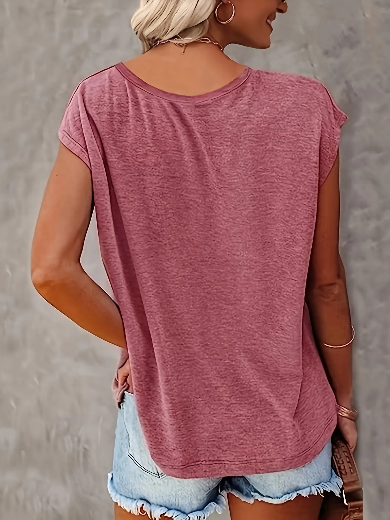 Lotus Print T-shirt - V-Neck & Casual Cap Sleeve