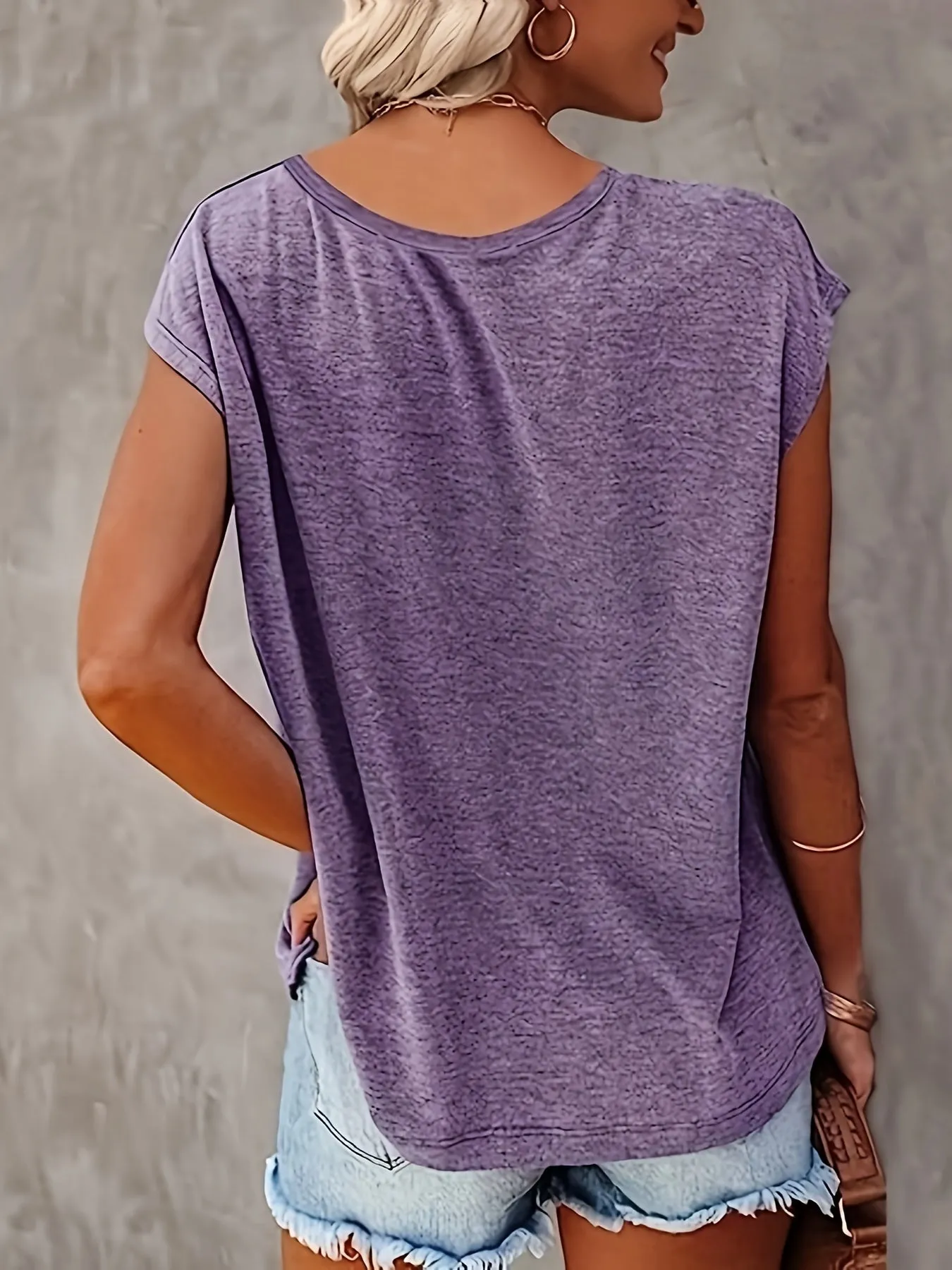 Lotus Print T-shirt - V-Neck & Casual Cap Sleeve
