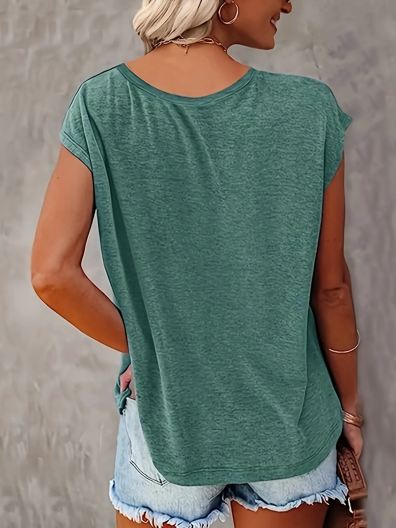 Lotus Print T-shirt - V-Neck & Casual Cap Sleeve