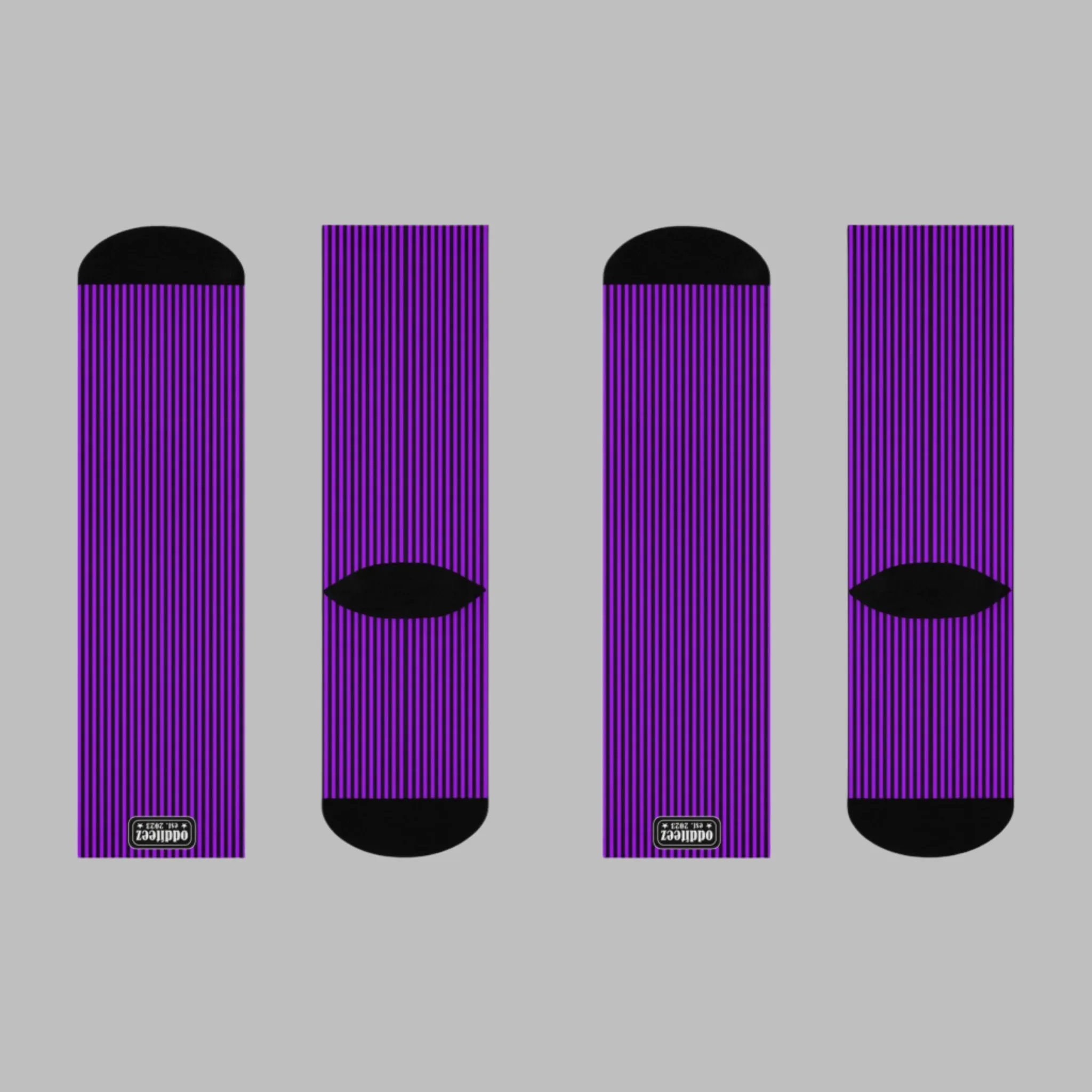 Luminescent Purple & Black Striped design, Unisex Y2K Fashion Cushioned Crew Socks