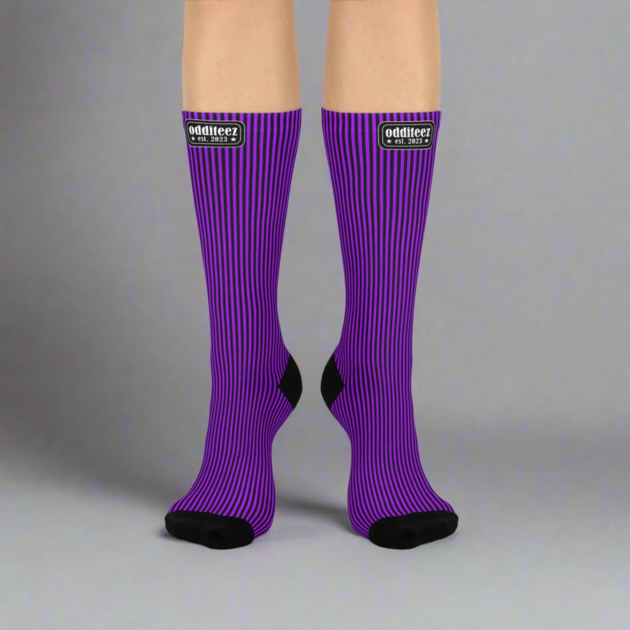 Luminescent Purple & Black Striped design, Unisex Y2K Fashion Cushioned Crew Socks
