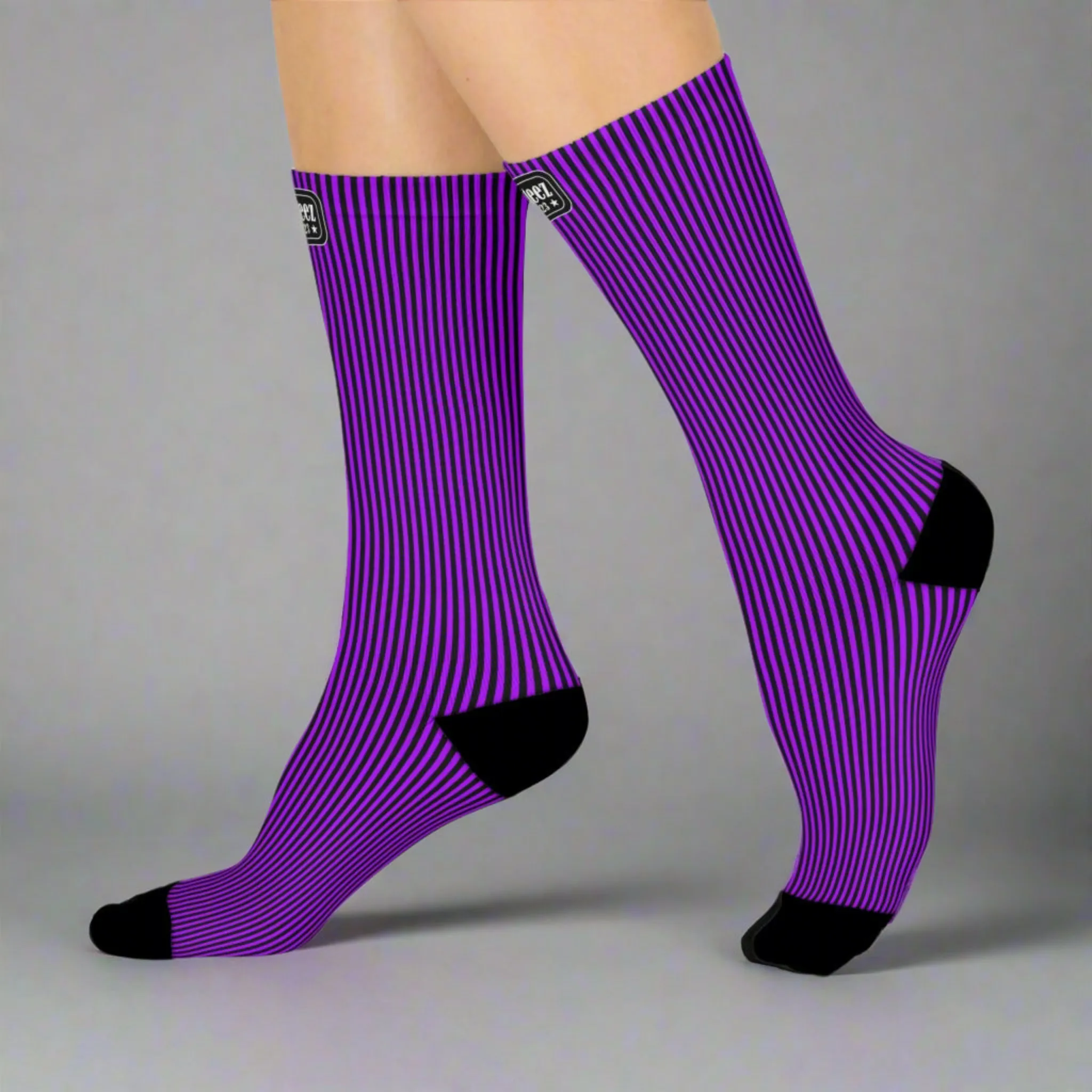 Luminescent Purple & Black Striped design, Unisex Y2K Fashion Cushioned Crew Socks