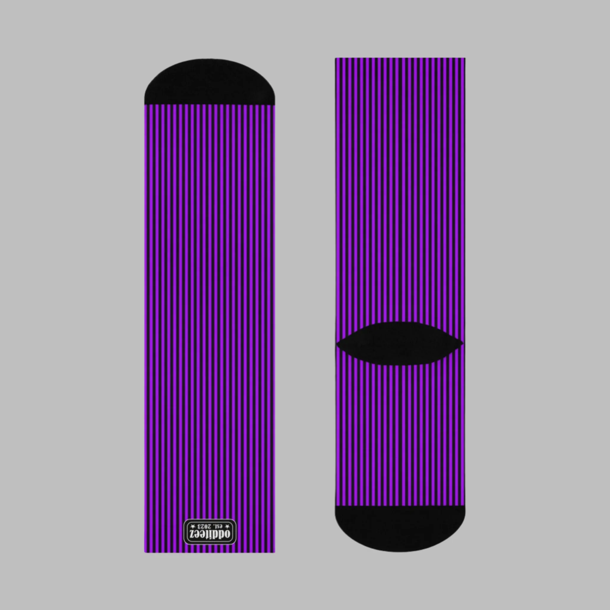 Luminescent Purple & Black Striped design, Unisex Y2K Fashion Cushioned Crew Socks