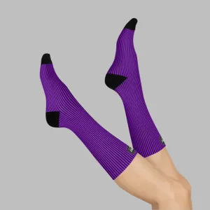 Luminescent Purple & Black Striped design, Unisex Y2K Fashion Cushioned Crew Socks