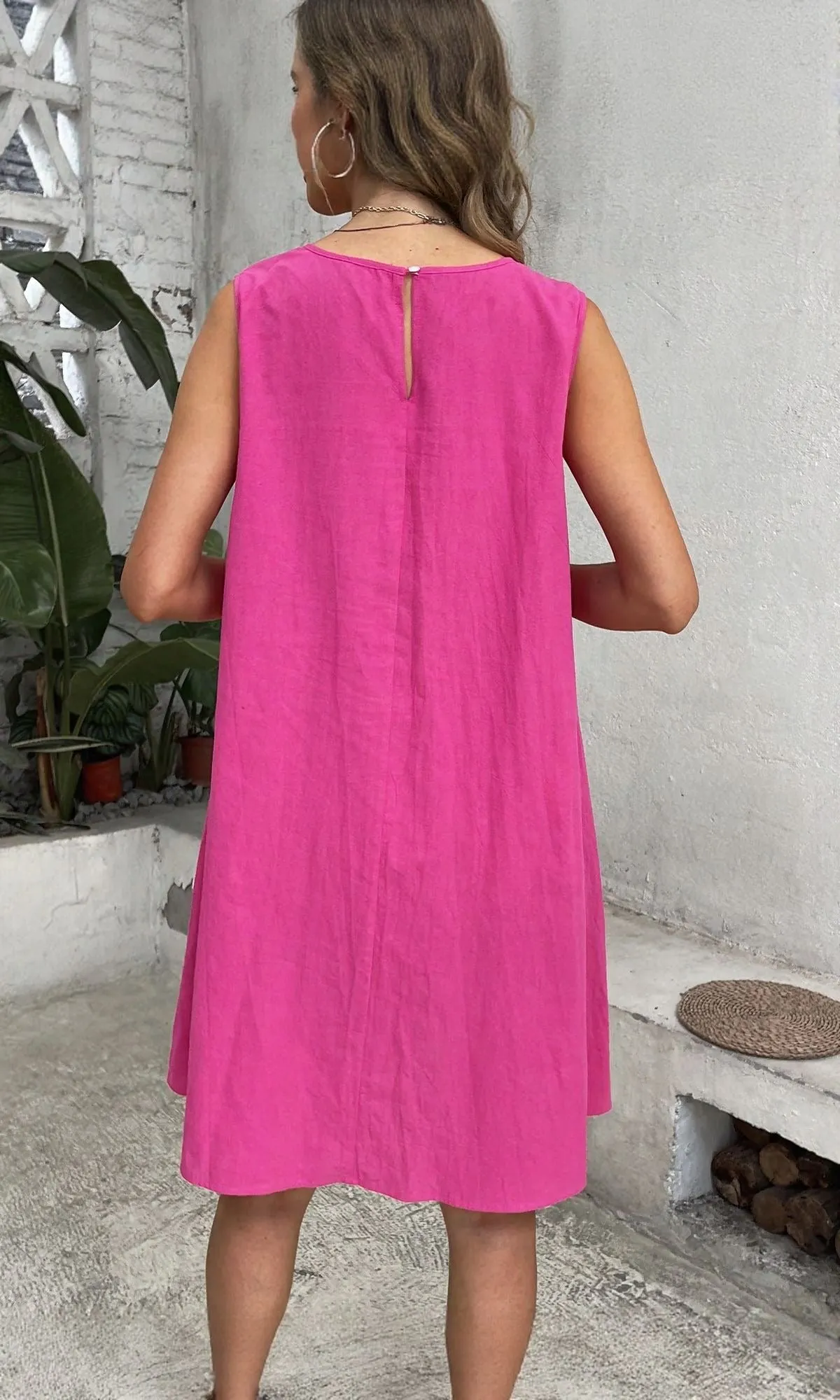 Magenta A Line Dress With Pocket Detail