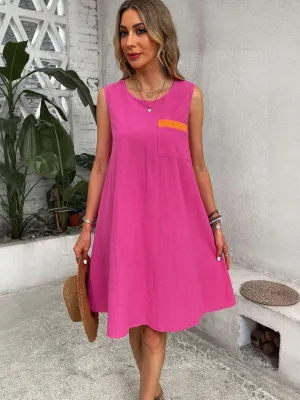 Magenta A Line Dress With Pocket Detail