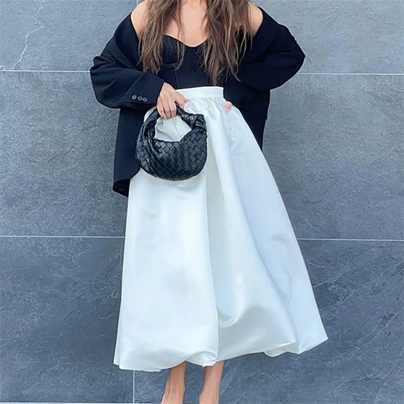 Matte Satin Puff Skirt In Solid Color