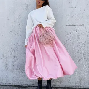 Matte Satin Puff Skirt In Solid Color