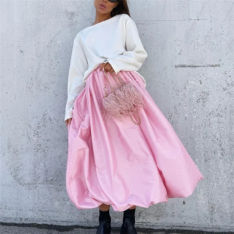 Matte Satin Puff Skirt In Solid Color