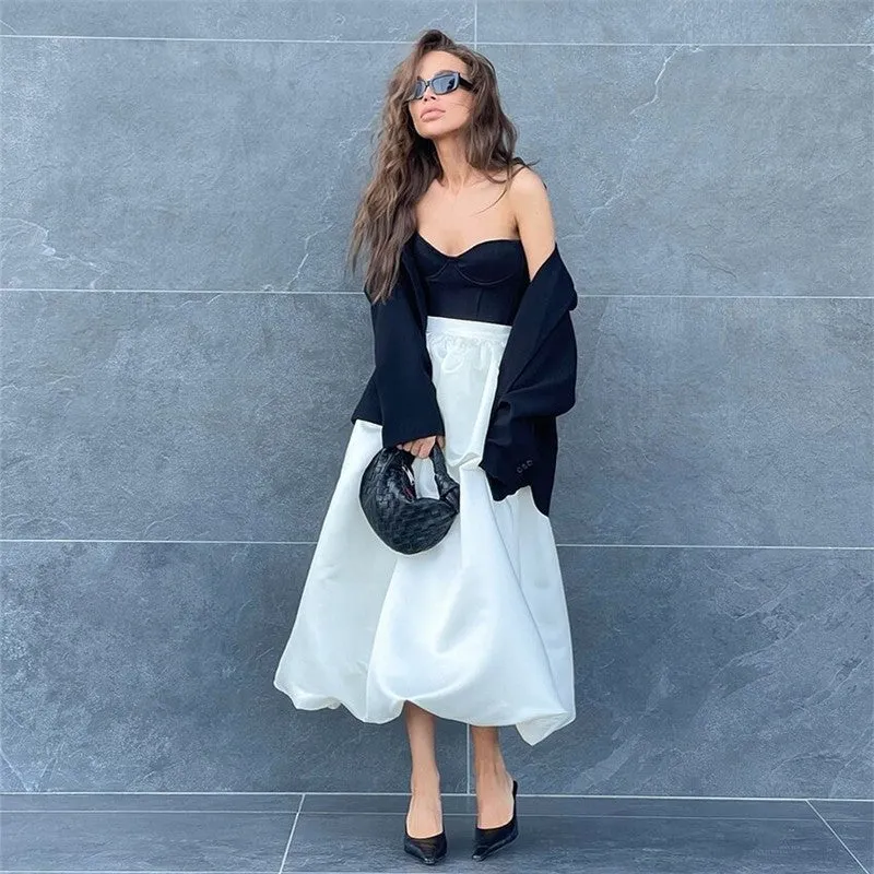 Matte Satin Puff Skirt In Solid Color