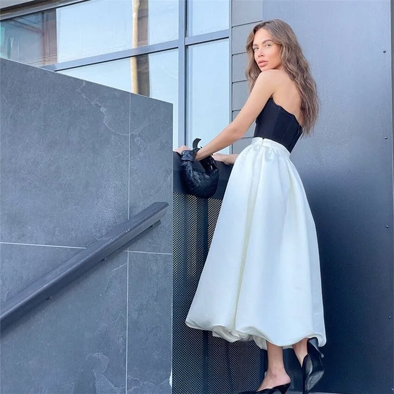 Matte Satin Puff Skirt In Solid Color