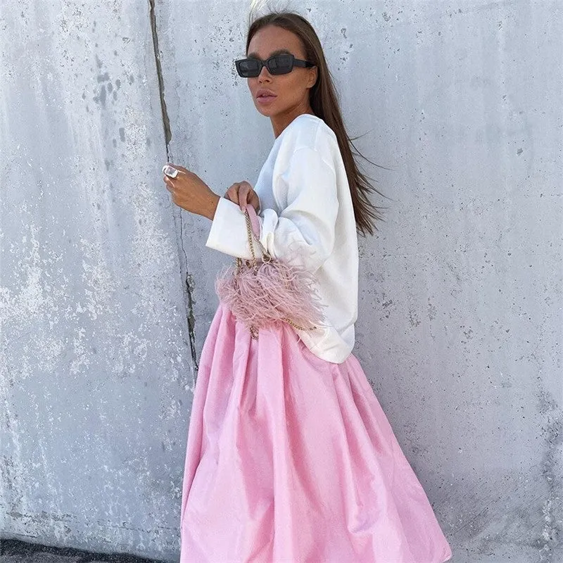 Matte Satin Puff Skirt In Solid Color