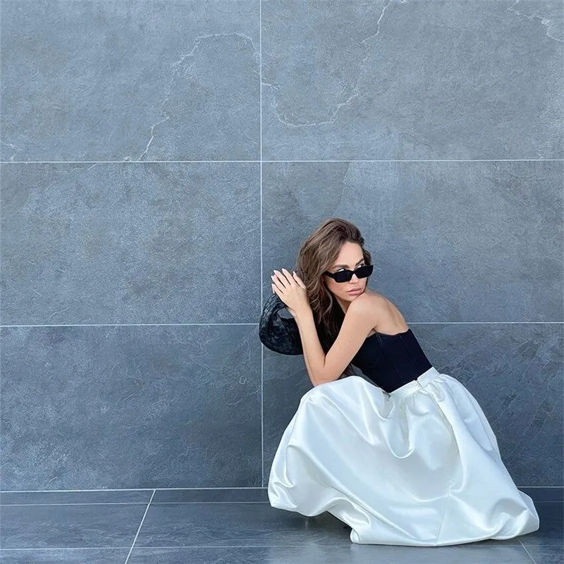 Matte Satin Puff Skirt In Solid Color
