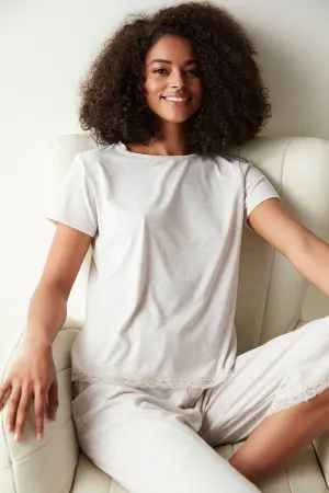 Maye Solid Beige Capri Pajama Bottoms