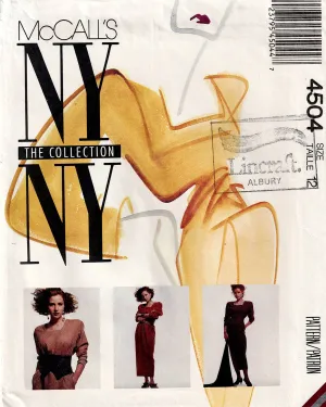 McCall's 4504 NY Collection Womens Straight Dress with Attached Belt 1980s Vintage Sewing Pattern Size 12 UNCUT Factory Folded