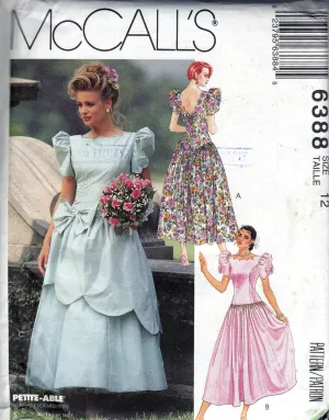 McCalls 6388 Womens Bridesmaids Prom Dropped Waist Dress with Scalloped Skirt 1990s Vintage Sewing Pattern Size 12 Bust 34 inches UNCUT Factory Folded