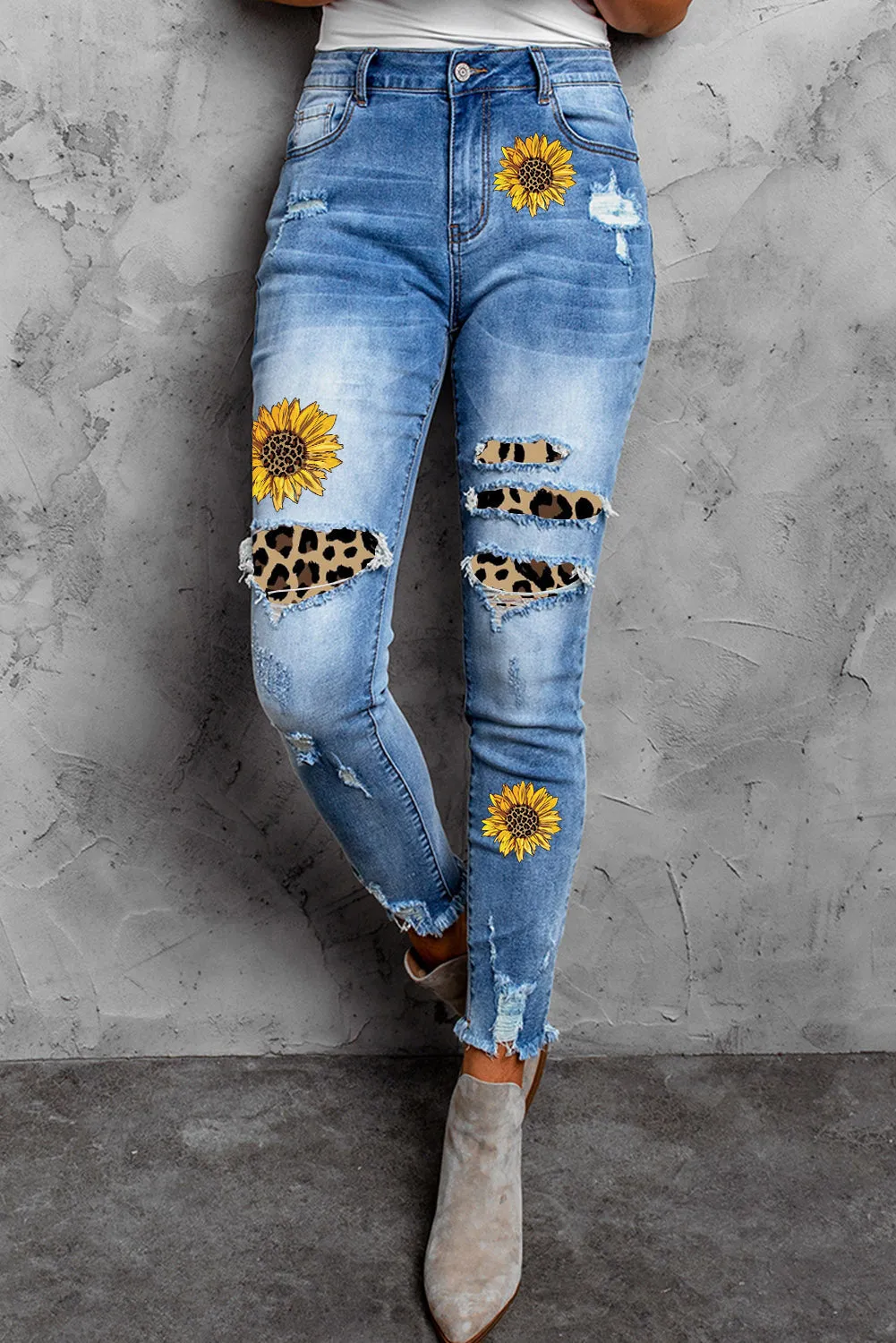 Medium Wash Distressed Skinny Ankle Jeans