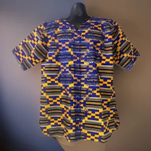 Men's Blue/Gold African Print Embroidered Dashiki Shirt
