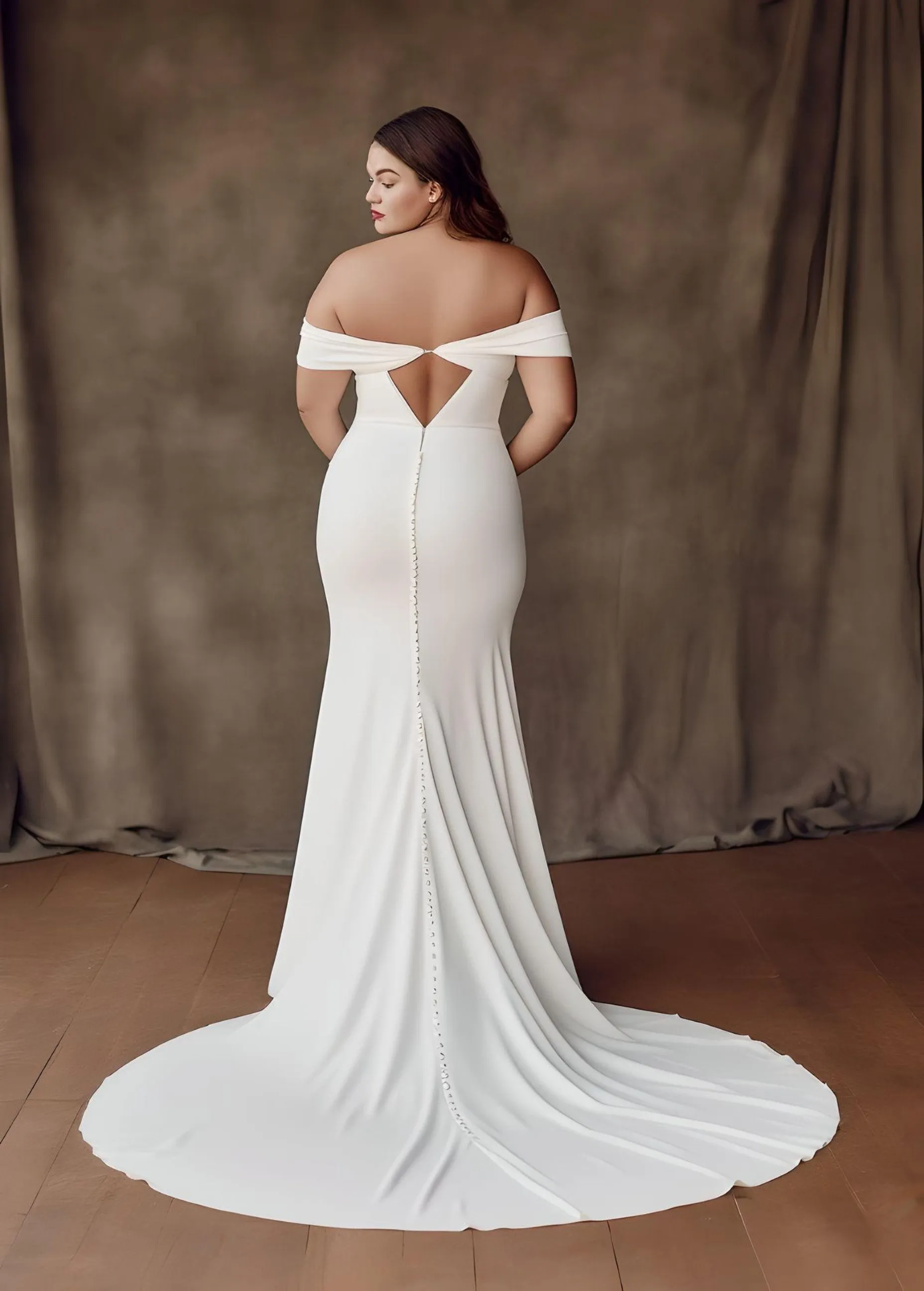Mermaid Satin Plus Size Sleeveless 2023 Wedding Dress Simple Casual Sexy Ethereal Modern Country Garden Off-the-shoulder-MW_760005