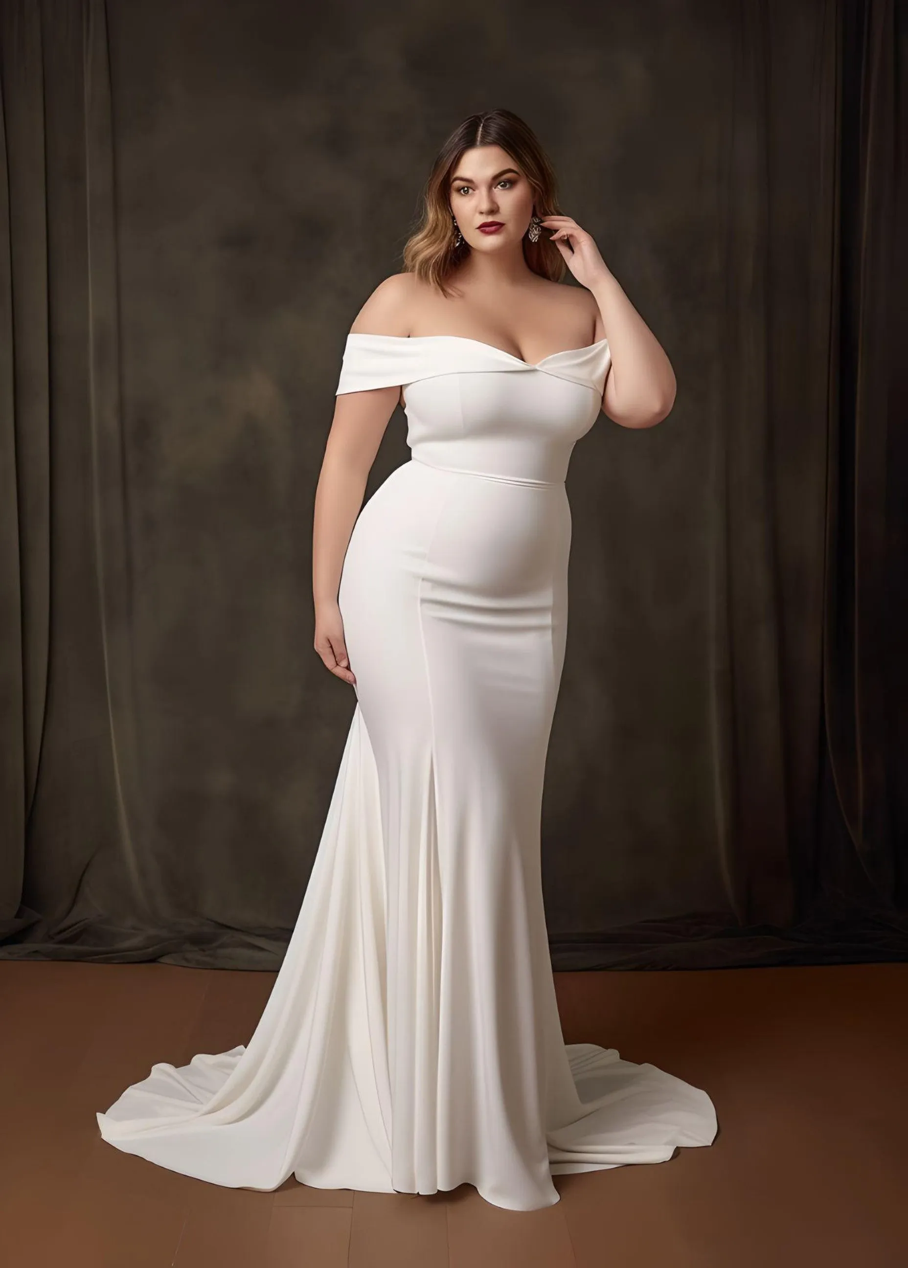 Mermaid Satin Plus Size Sleeveless 2023 Wedding Dress Simple Casual Sexy Ethereal Modern Country Garden Off-the-shoulder-MW_760005