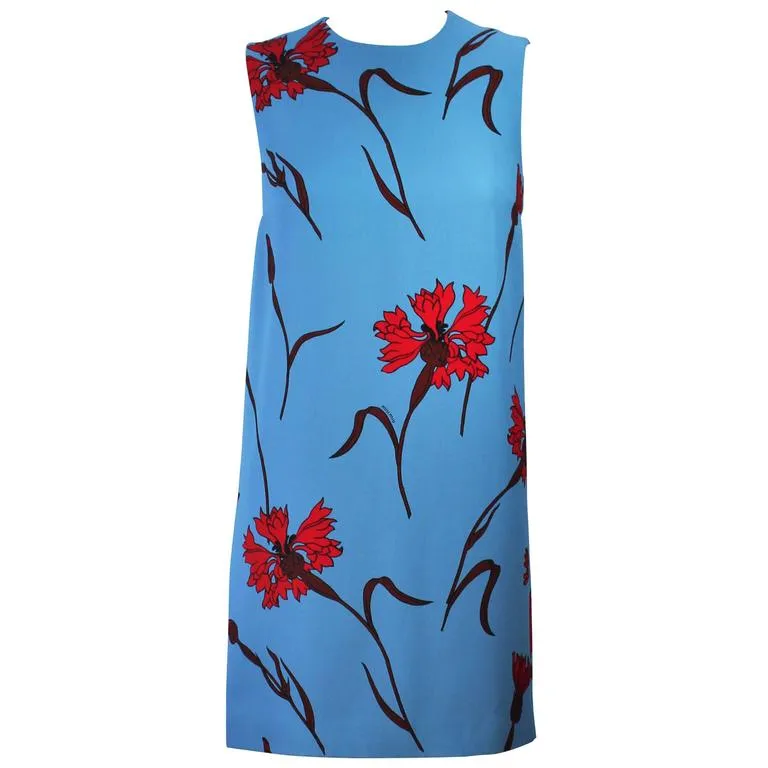 MIU MIU Blue with Red Floral Print Shift Dress Size 36