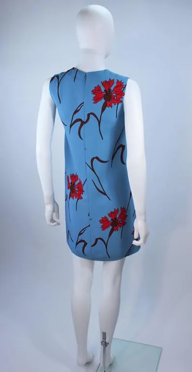 MIU MIU Blue with Red Floral Print Shift Dress Size 36
