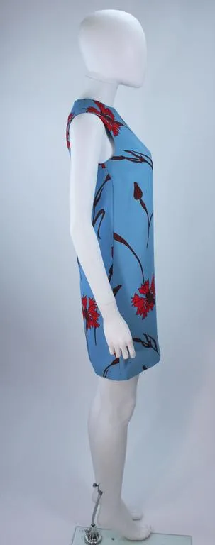 MIU MIU Blue with Red Floral Print Shift Dress Size 36