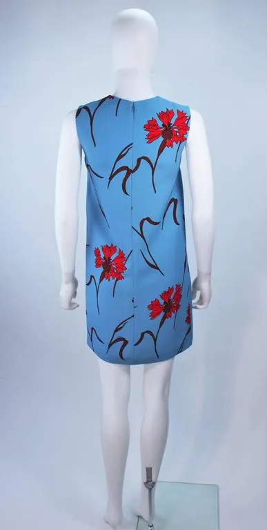 MIU MIU Blue with Red Floral Print Shift Dress Size 36