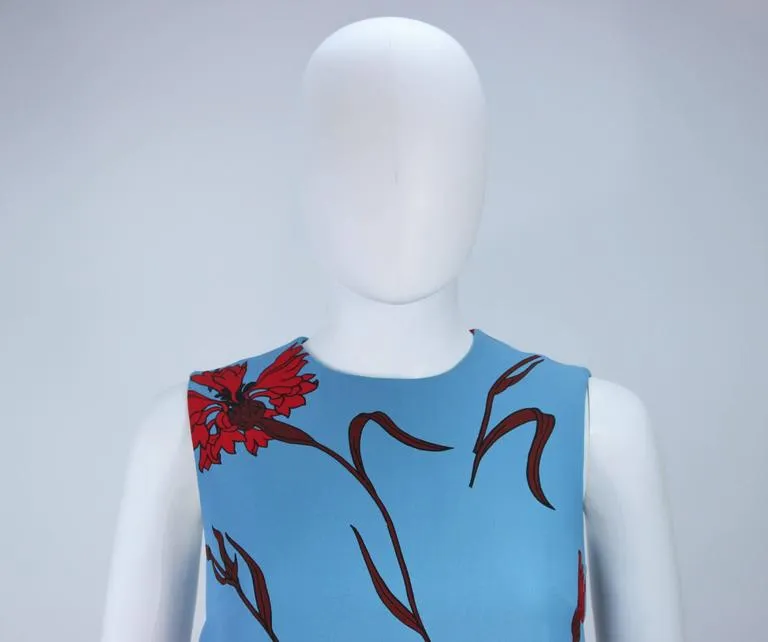 MIU MIU Blue with Red Floral Print Shift Dress Size 36