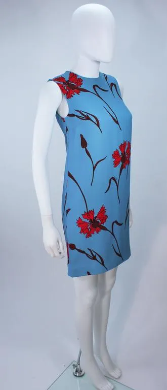 MIU MIU Blue with Red Floral Print Shift Dress Size 36