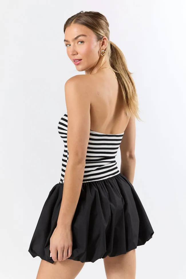 Moments Like This Black and White Striped Bubble Hem Dress
