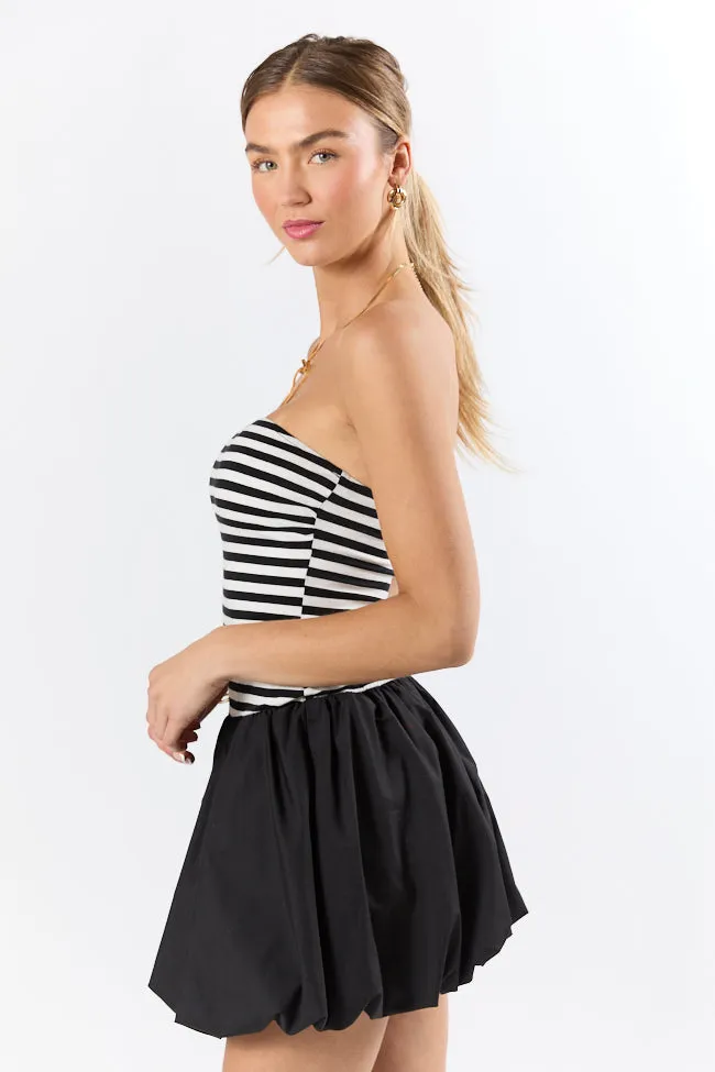 Moments Like This Black and White Striped Bubble Hem Dress