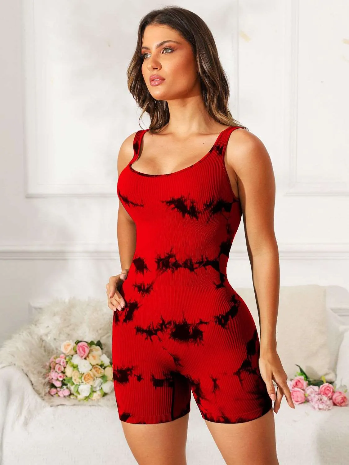 Motivation Spoken Tie-Dye Wide Strap Active Romper