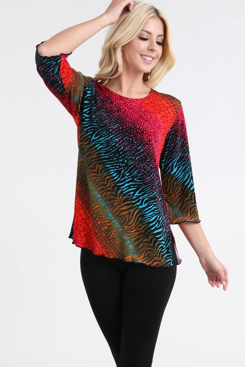Multi 3/4 Sleeve Round Neck Merrow Top 6/9/23 6411