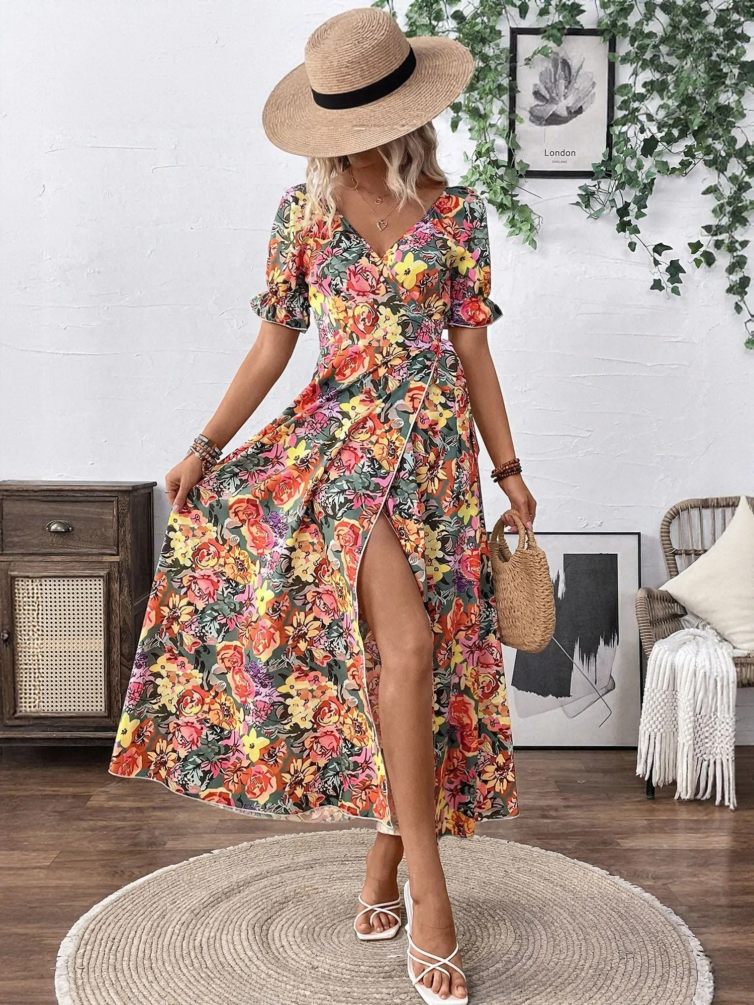 Multi High Slit  Maxi Dress