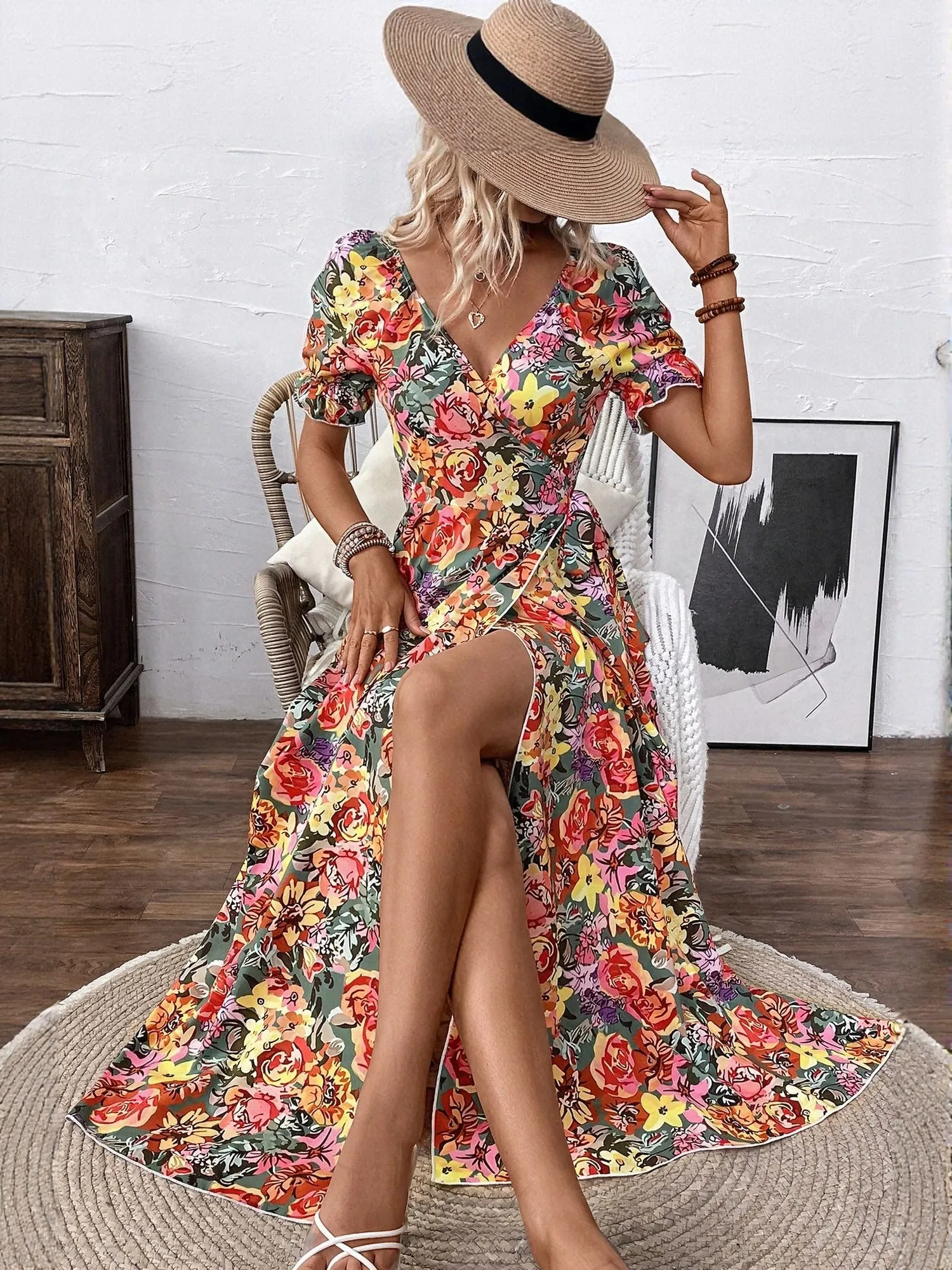 Multi High Slit  Maxi Dress