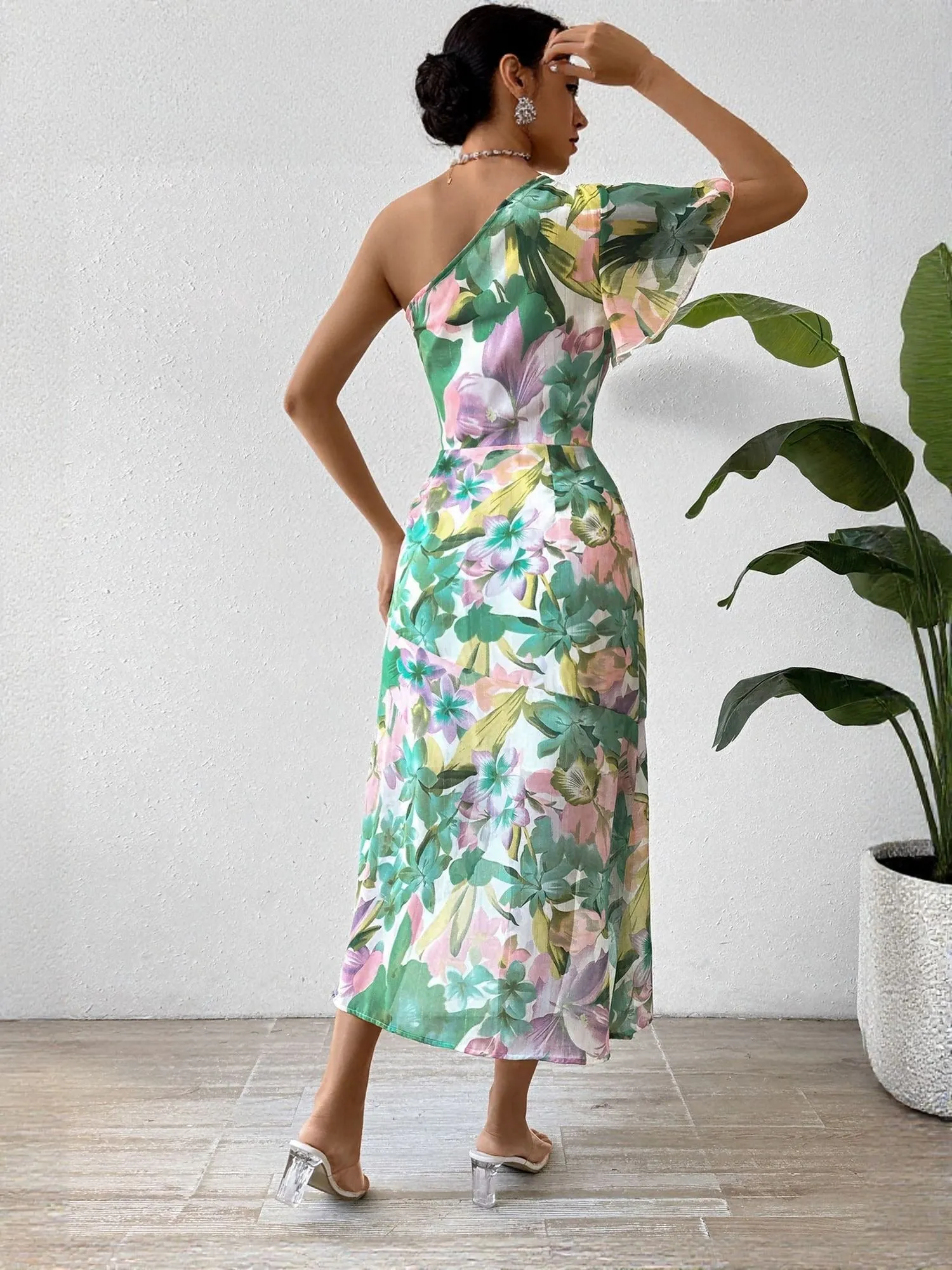 Multi One Shoulder Midi Dress