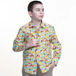 Multicolor Printed Boys Floral Hawaiian Shirts - Tropical Long Sleeve Shirts for Casual Look