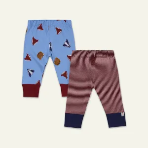 Multicoloured Dinosaur And Stripe Print Leggings - 2 Pack