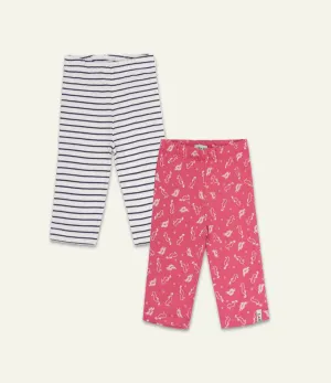 Multicoloured Seahorse and Stripe Print Leggings -2 Pack