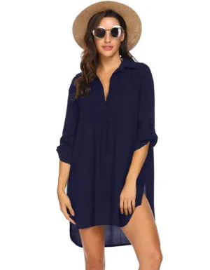 Navy Blue Apple Hem Shirt Dress