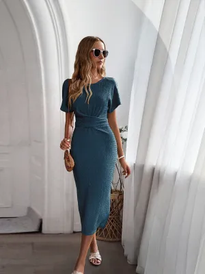 Navy Blue Midi Dress With Waist Twist
