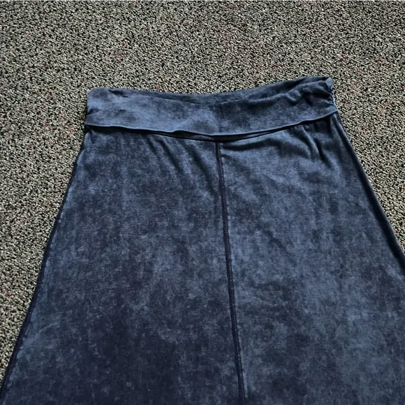 Navy Blue Stretch Denim Modest A-Line Lightweigh Knee-Length Midi Basic Skirt XS
