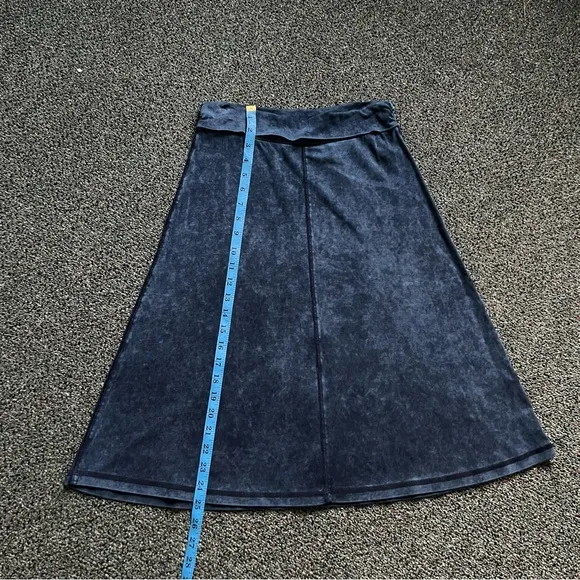 Navy Blue Stretch Denim Modest A-Line Lightweigh Knee-Length Midi Basic Skirt XS