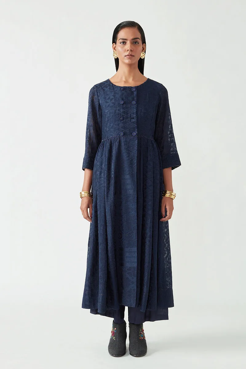 Navy Maceo Embroidered Kurta With Pant