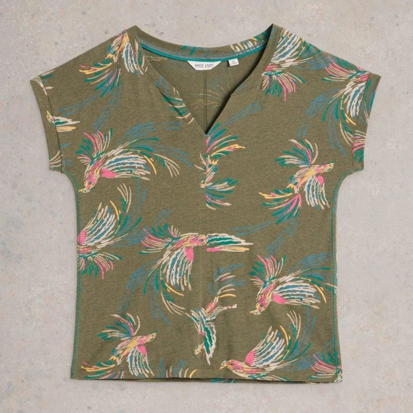 Nelly Notch Neck Green Print Top