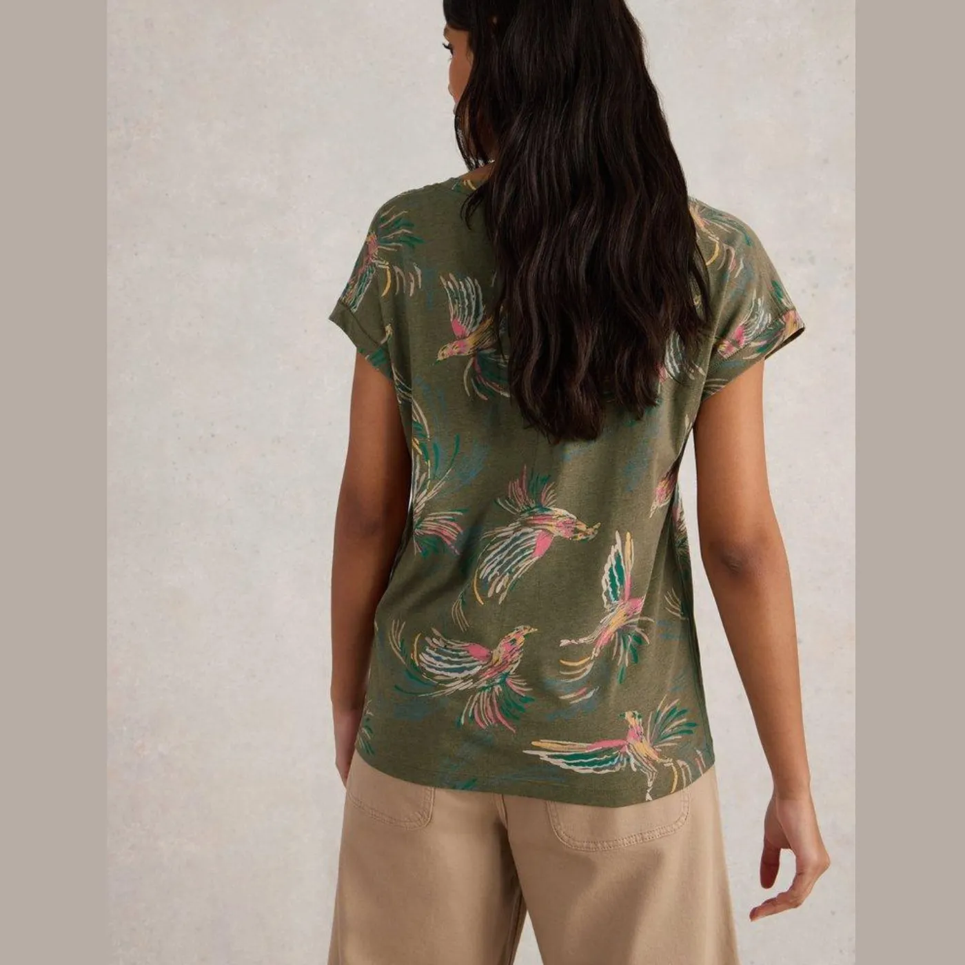 Nelly Notch Neck Green Print Top