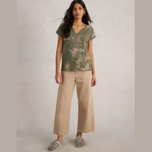 Nelly Notch Neck Green Print Top