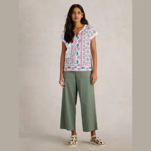 Nelly Notch Neck White Print Top