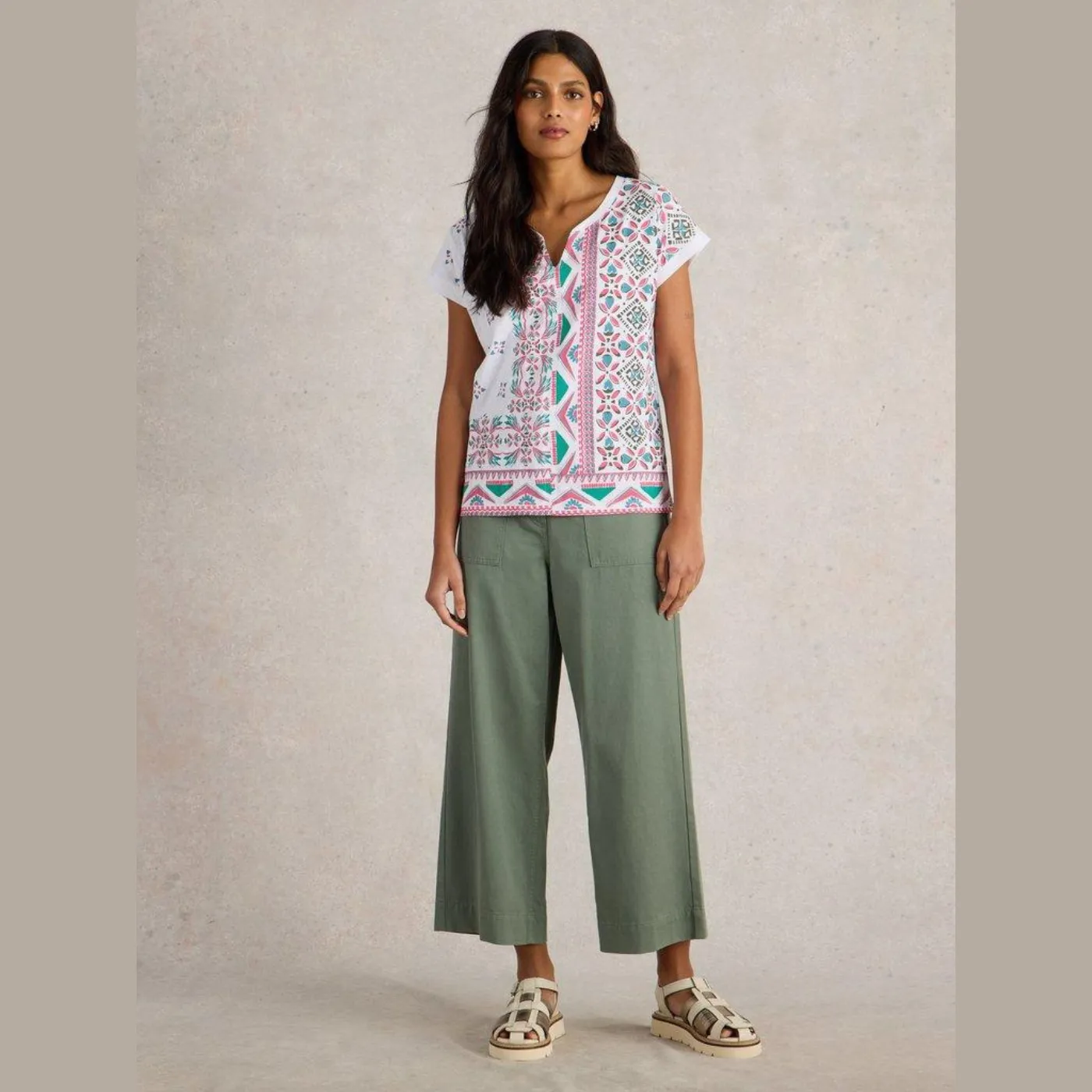Nelly Notch Neck White Print Top
